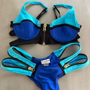 COPY - Blue and Black Bikini with Gold Zipper